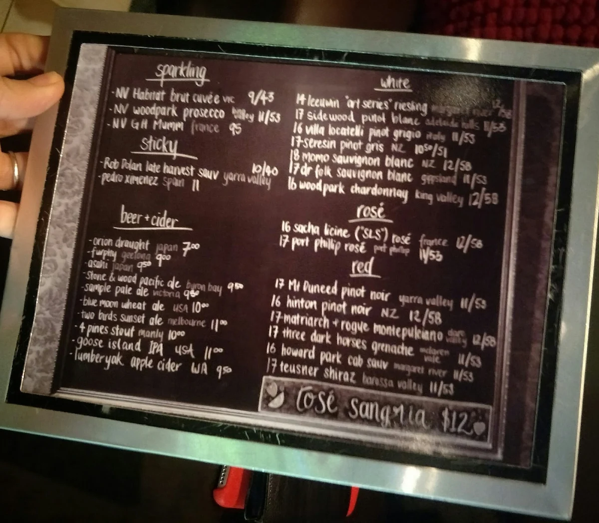 Menu, Cabinet Bar & Balcony
