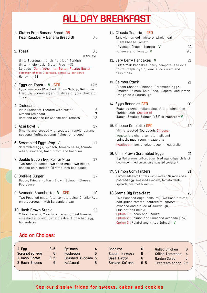 Menu, 18 GRAMS