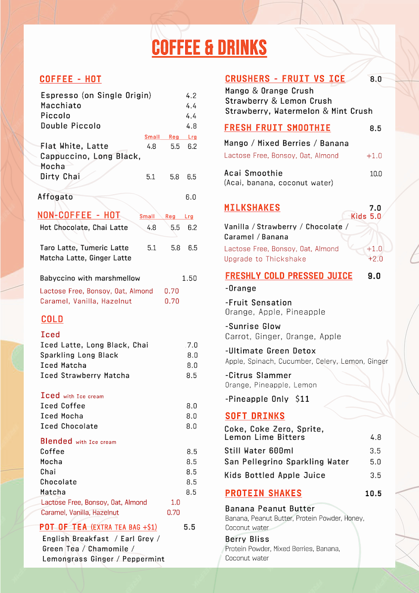 Menu, 18 GRAMS