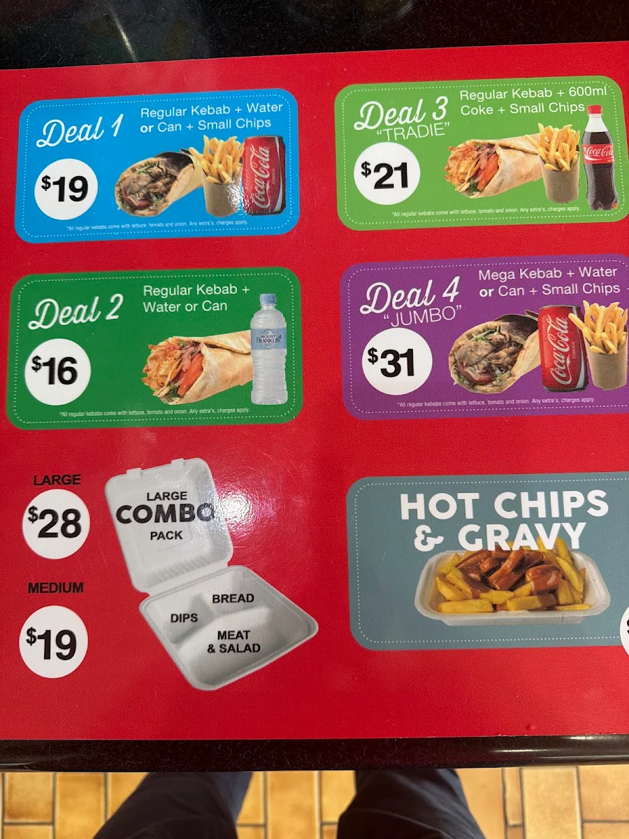 Menu, Mooroopna Central Kebabs