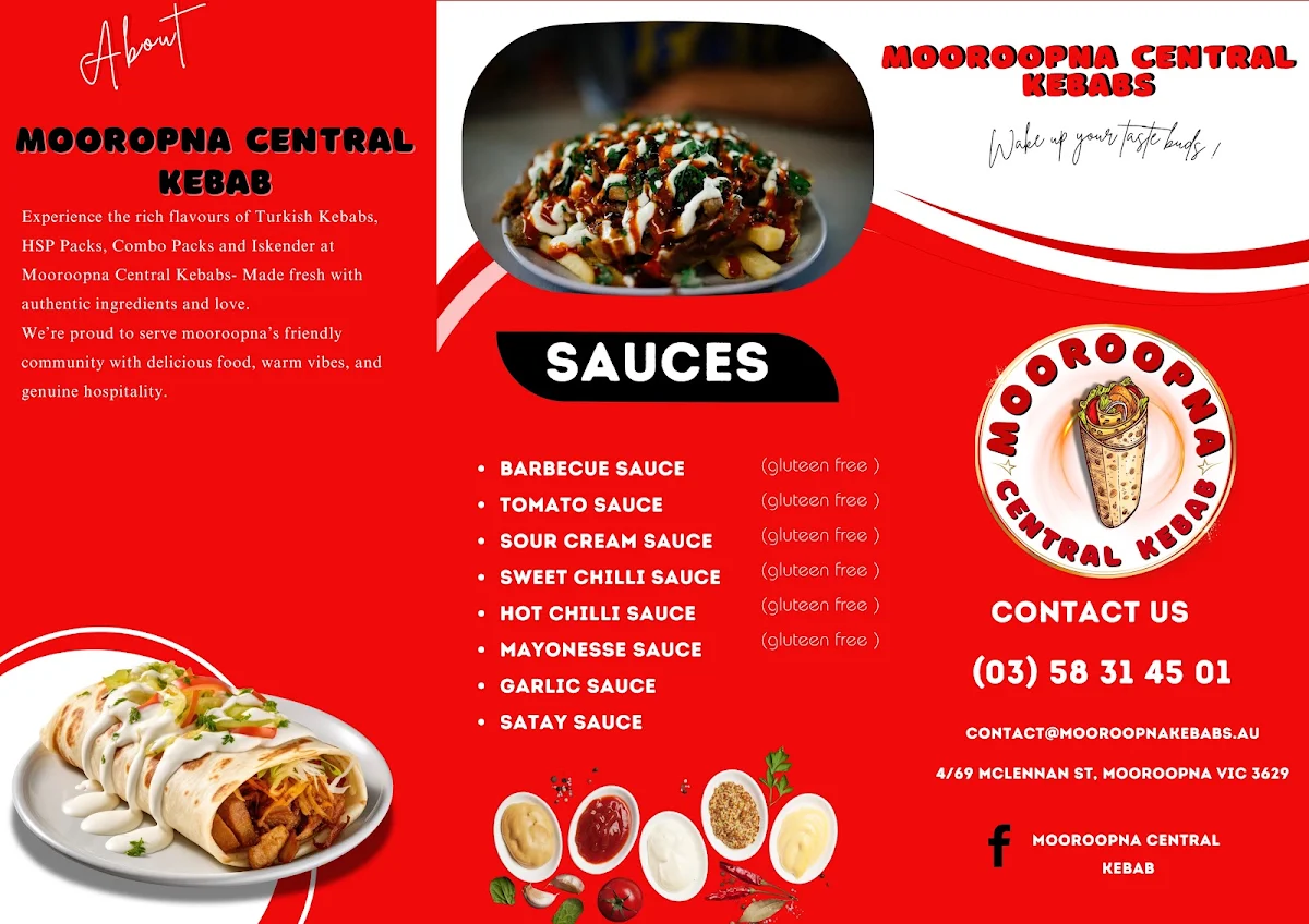 Menu, Mooroopna Central Kebabs