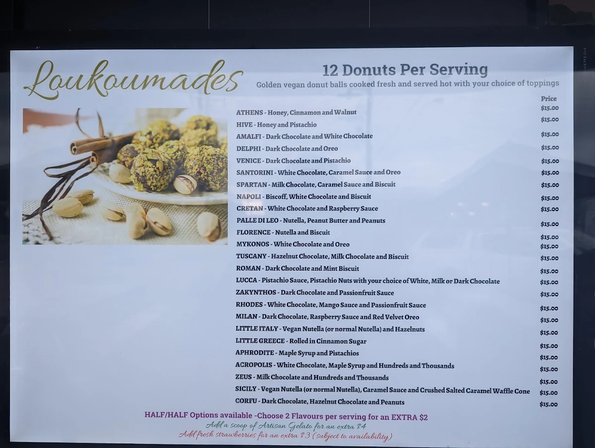 Menu, The Hive Loukoumades