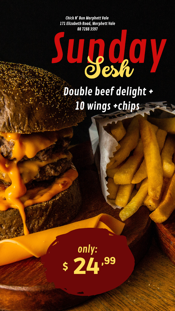 Menu, Chick N bun Burgers and catering