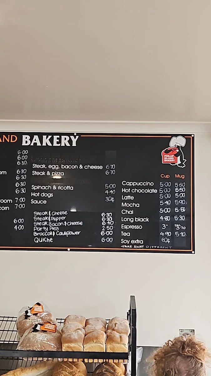 Menu, Phillip Island Bakery