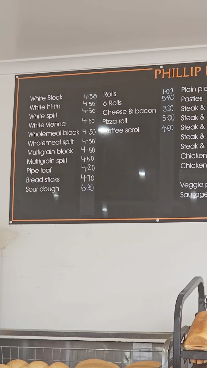 Menu, Phillip Island Bakery