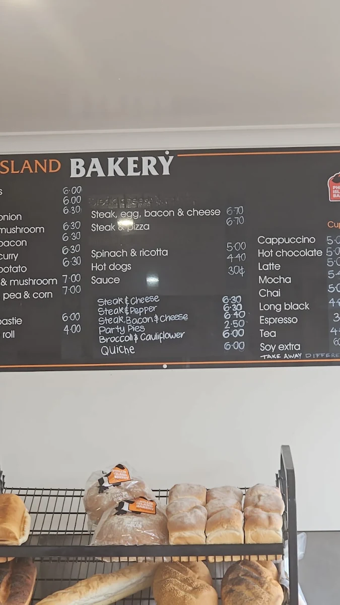Menu, Phillip Island Bakery
