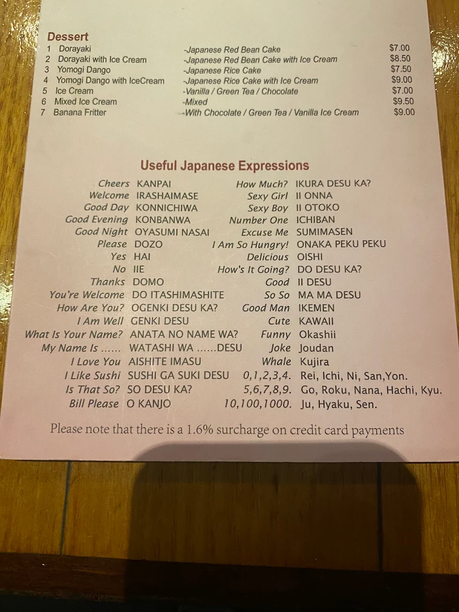 Menu, Kanpai