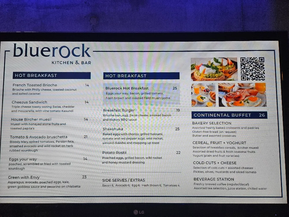 Menu, Bluerock Kitchen & Bar