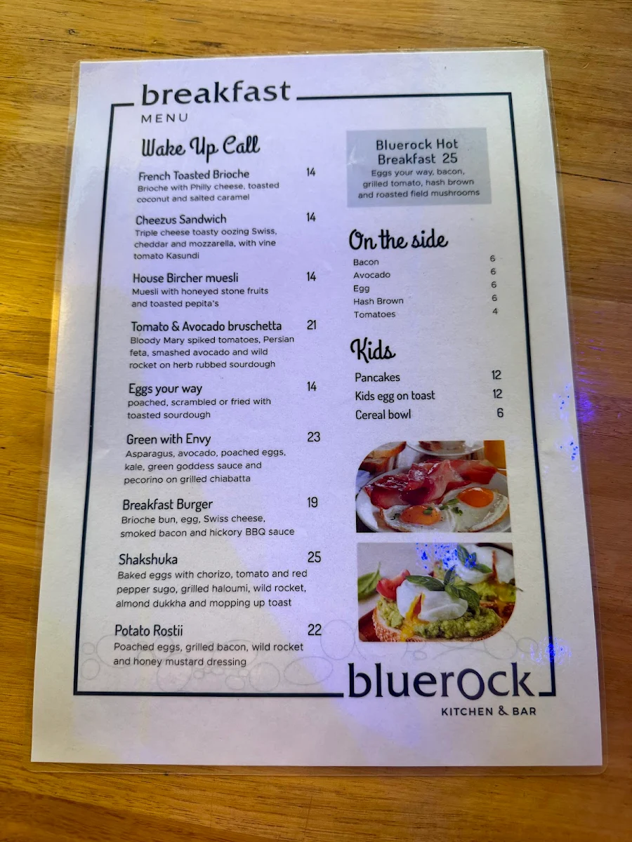 Menu, Bluerock Kitchen & Bar
