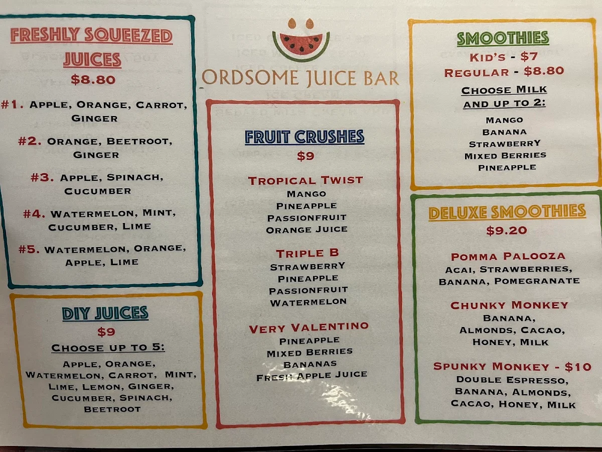 Menu, Kimberley Cafe