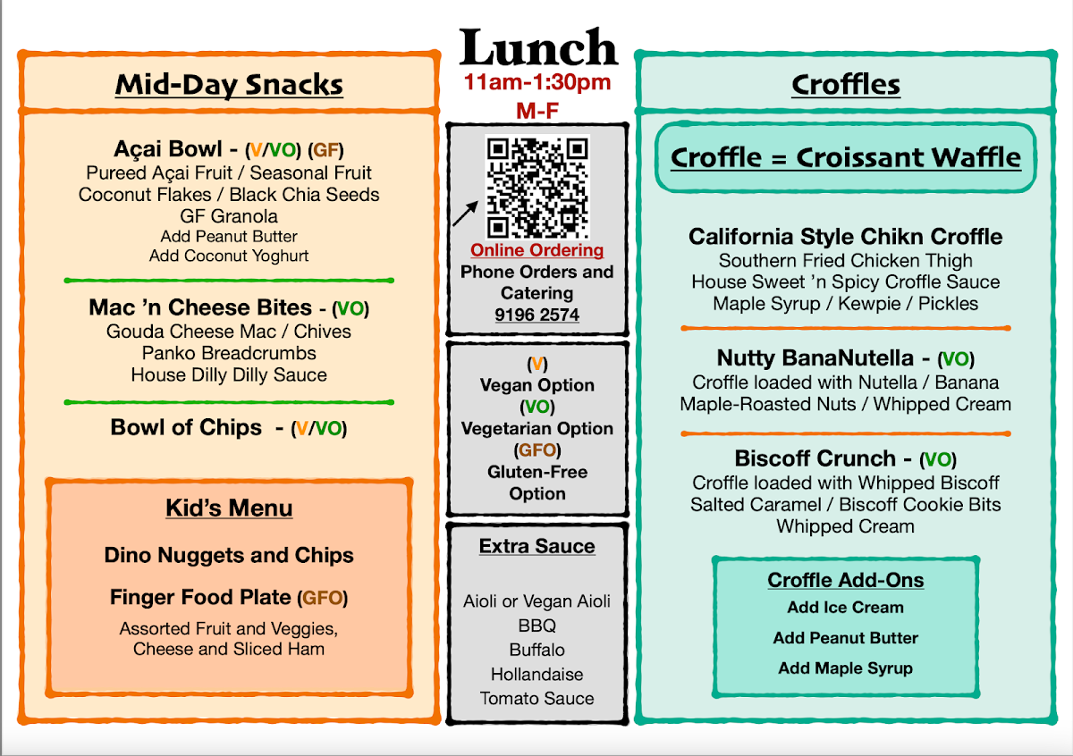 Menu, Kimberley Cafe