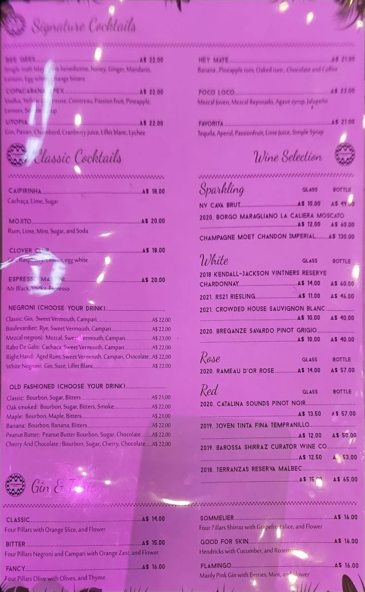 Menu, Copacabana