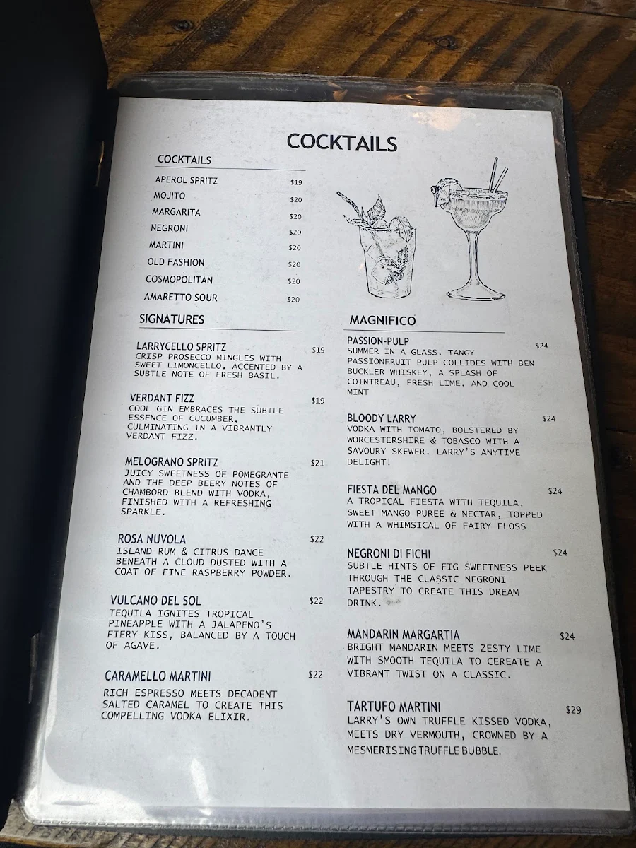 Menu, Larry's Pizzeria & Cocktail Bar