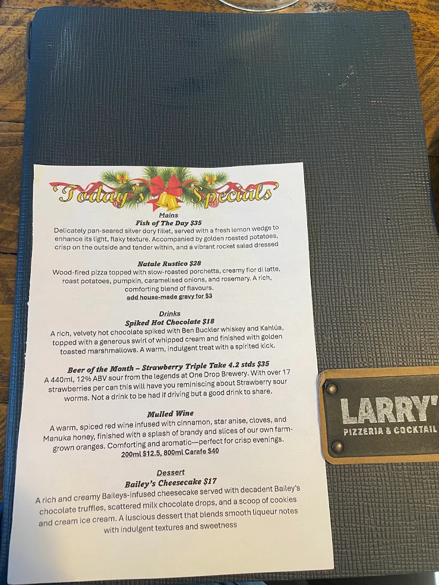 Menu, Larry's Pizzeria & Cocktail Bar