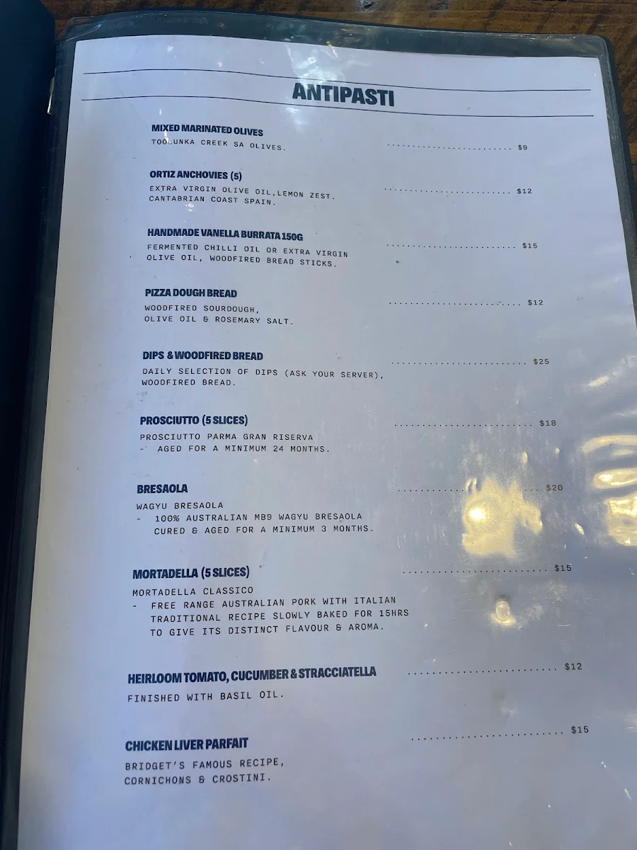 Menu, Larry's Pizzeria & Cocktail Bar