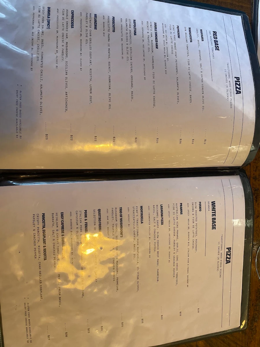 Menu, Larry's Pizzeria & Cocktail Bar