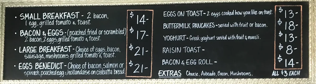 Menu, Odett's Cafe Cairns