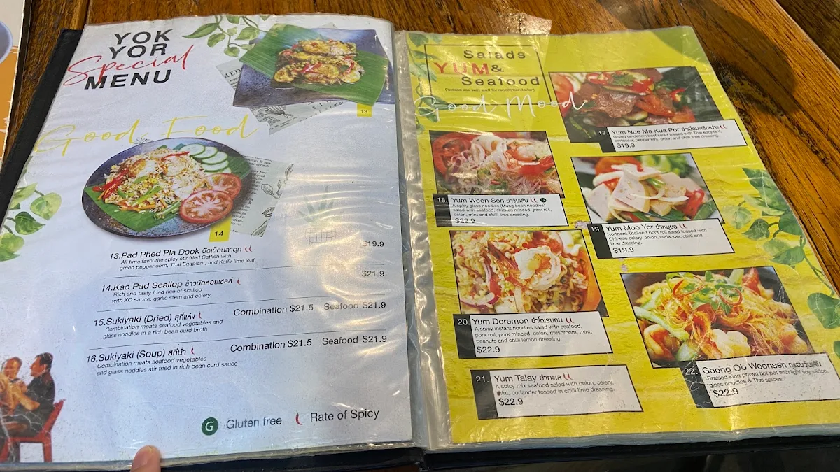 Menu, Yok Yor Thai Food Factory
