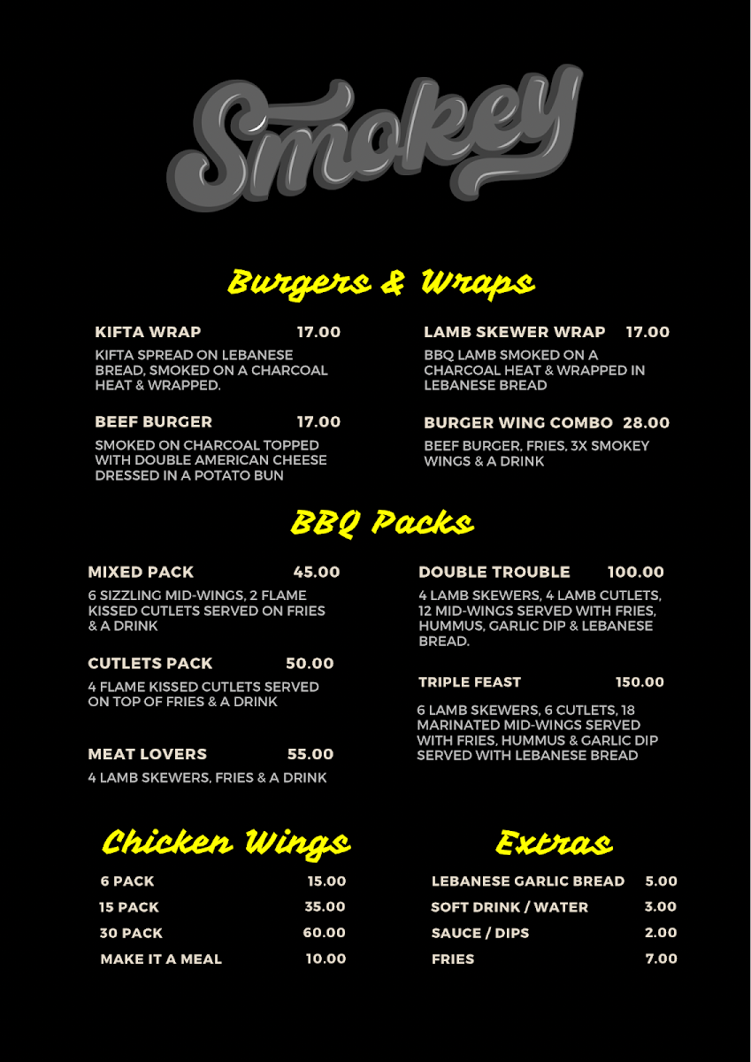 Menu, Sweet N Smokey