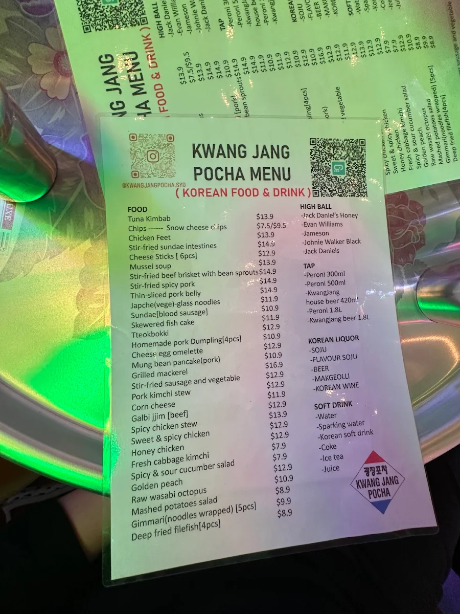 Menu, KwangJangPocha