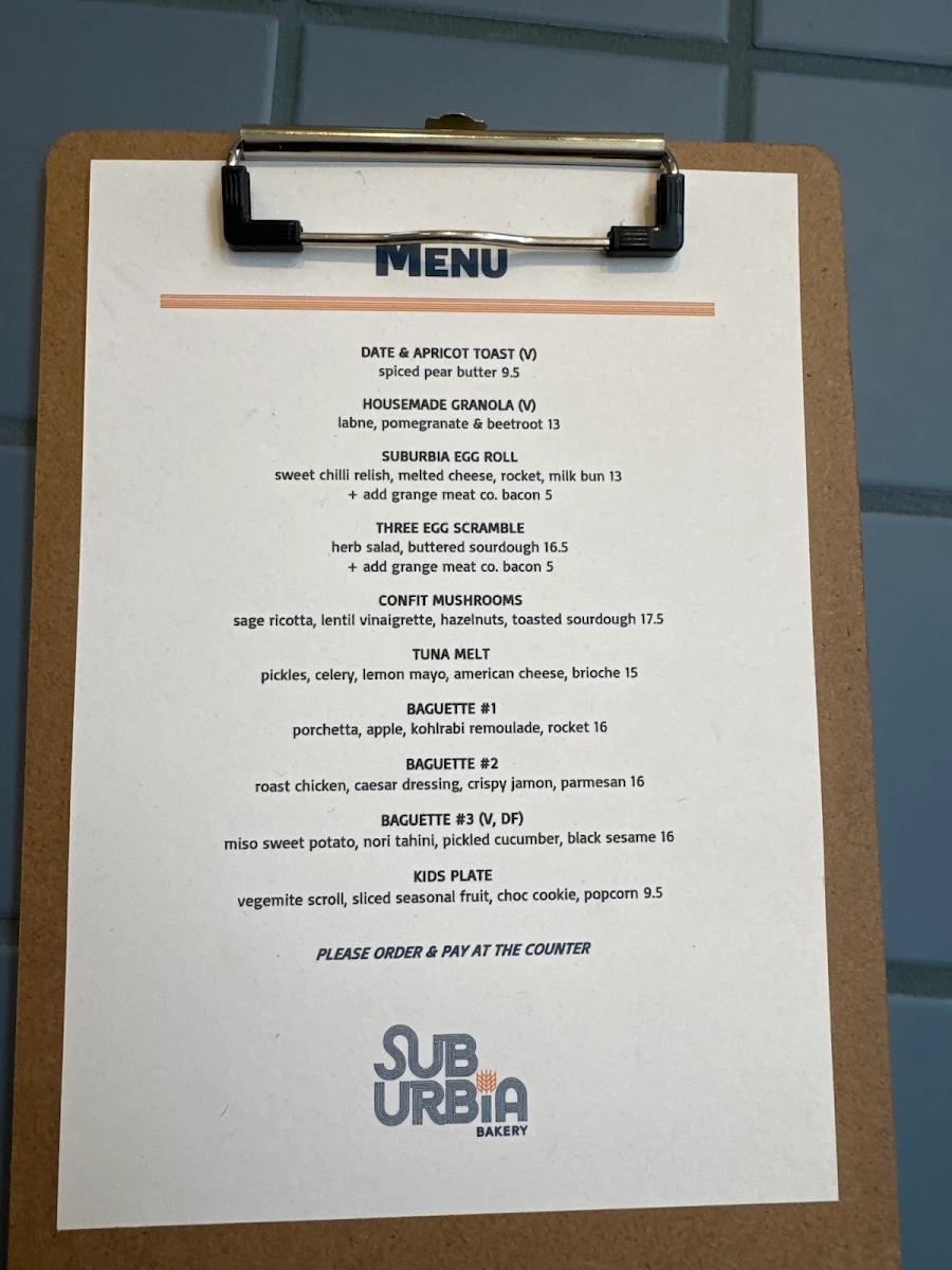 Menu, Suburbia Bakery by Seven Seeds