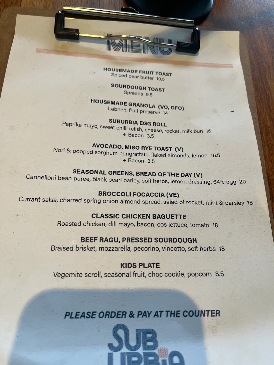 Menu, Suburbia Bakery by Seven Seeds
