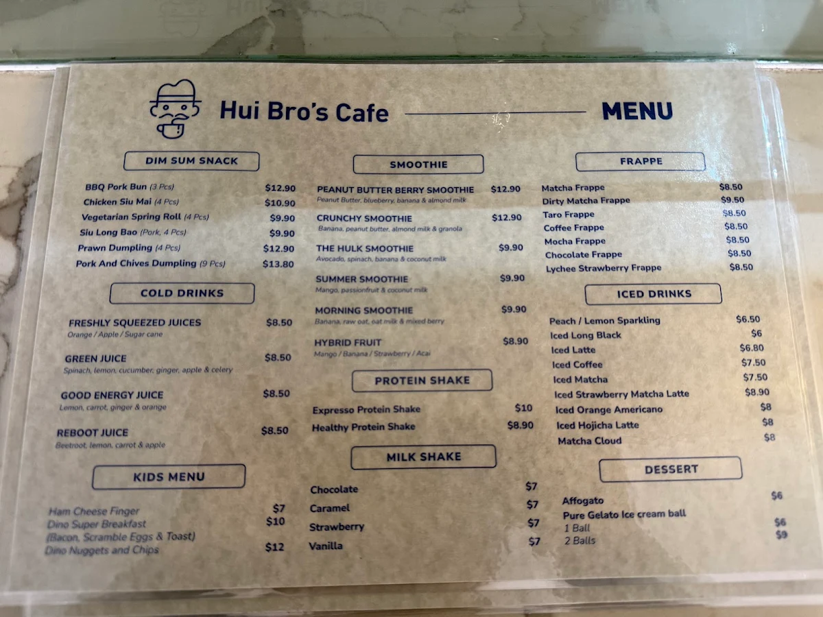 Menu, Hui Bro's Cafe