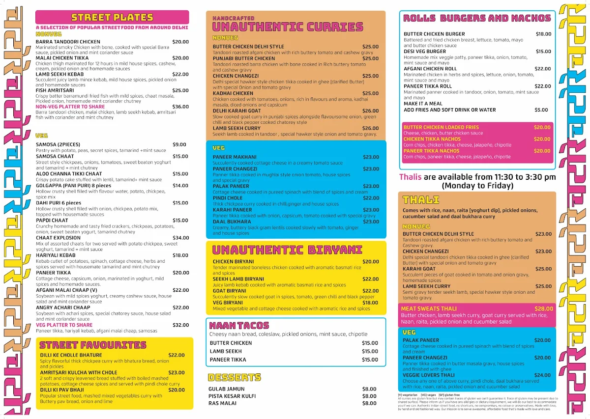 Menu, CHATOREY- THE INDIAN STREETERY