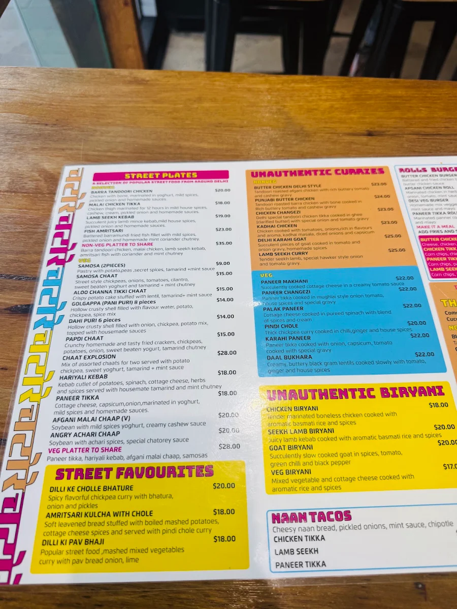 Menu, CHATOREY- THE INDIAN STREETERY