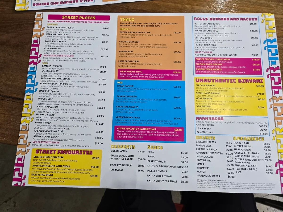 Menu, CHATOREY- THE INDIAN STREETERY