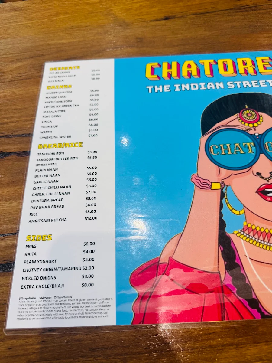 Menu, CHATOREY- THE INDIAN STREETERY