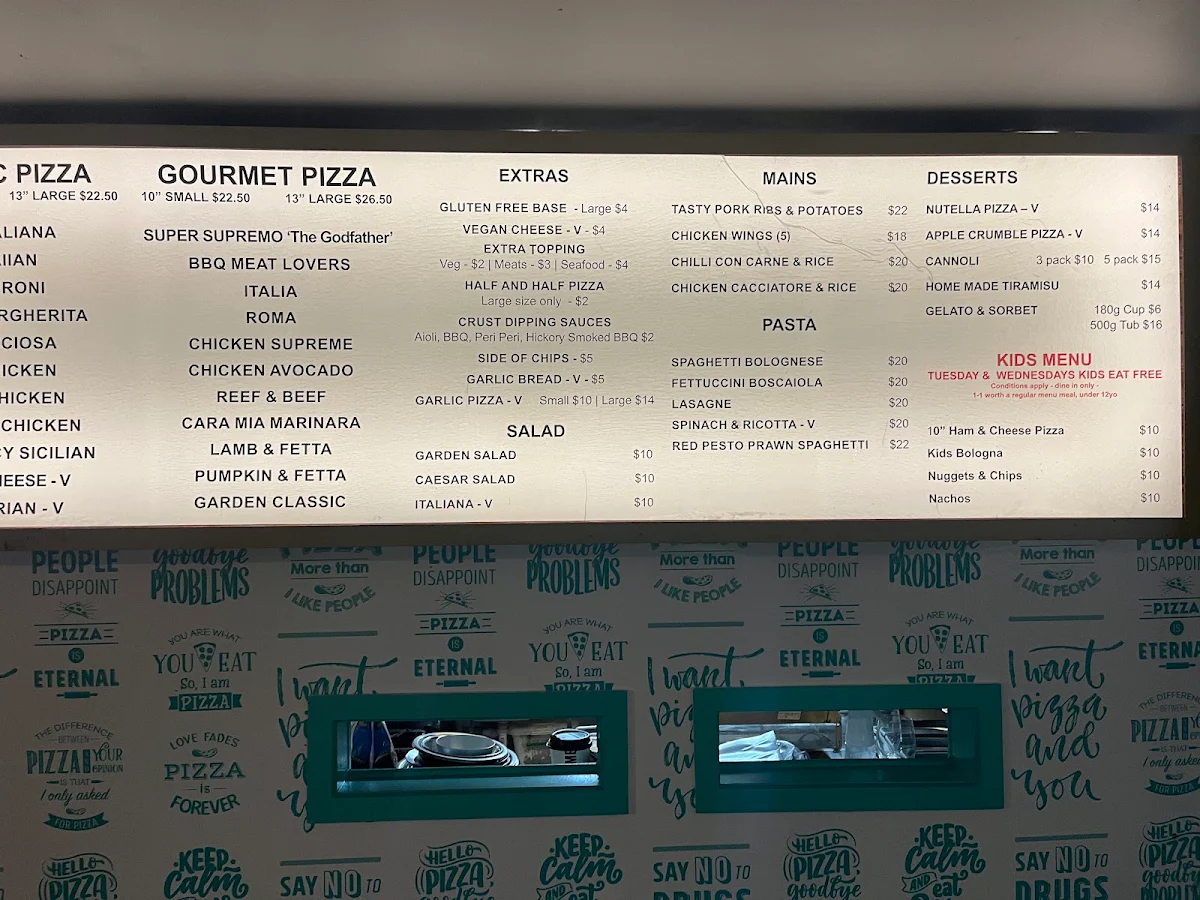 Menu, Cara mia Pizzeria Surfers Paradise
