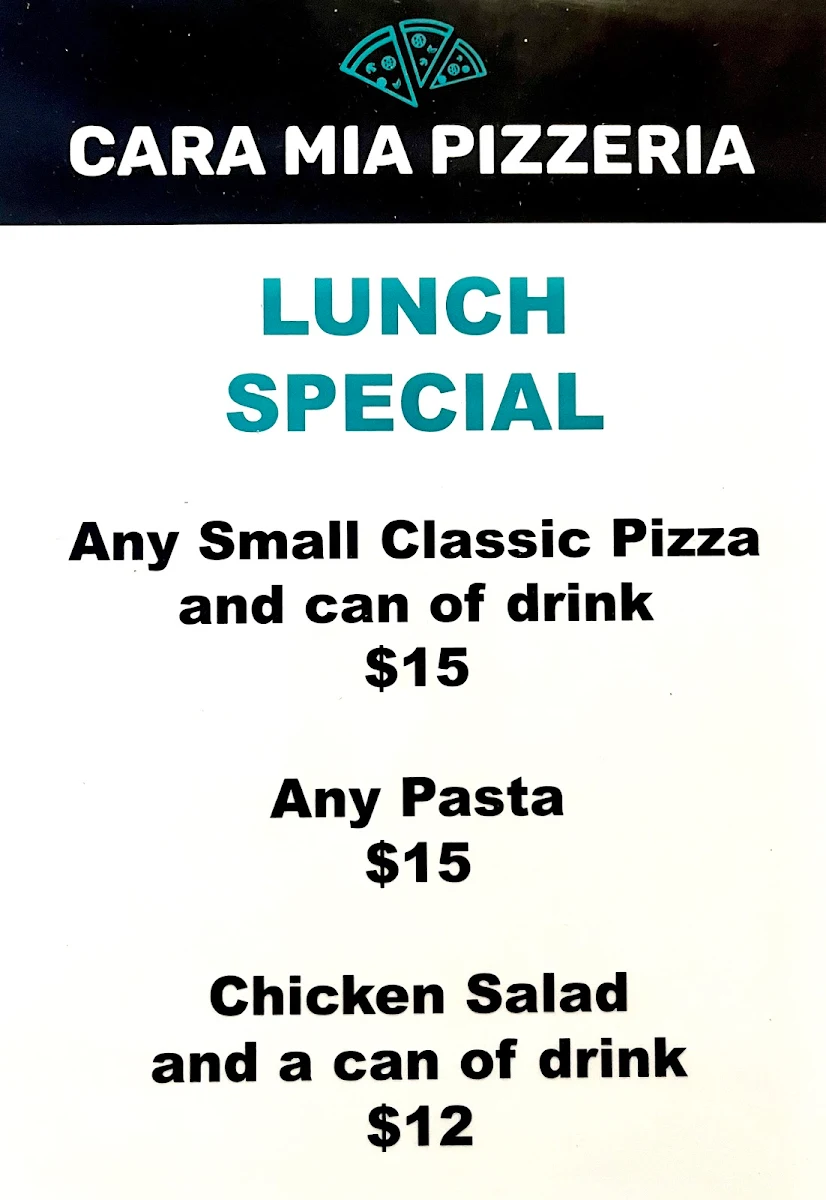Menu, Cara mia Pizzeria Surfers Paradise