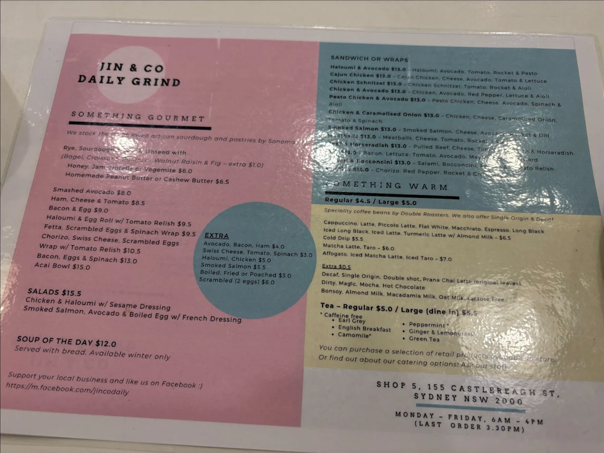 Menu, Jin & Co Daily Grind