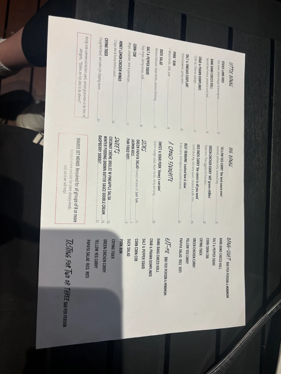 Menu, Honey Bang Bang