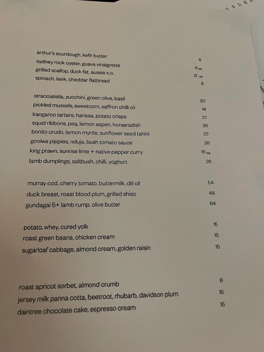 Menu, Jane Surry Hills