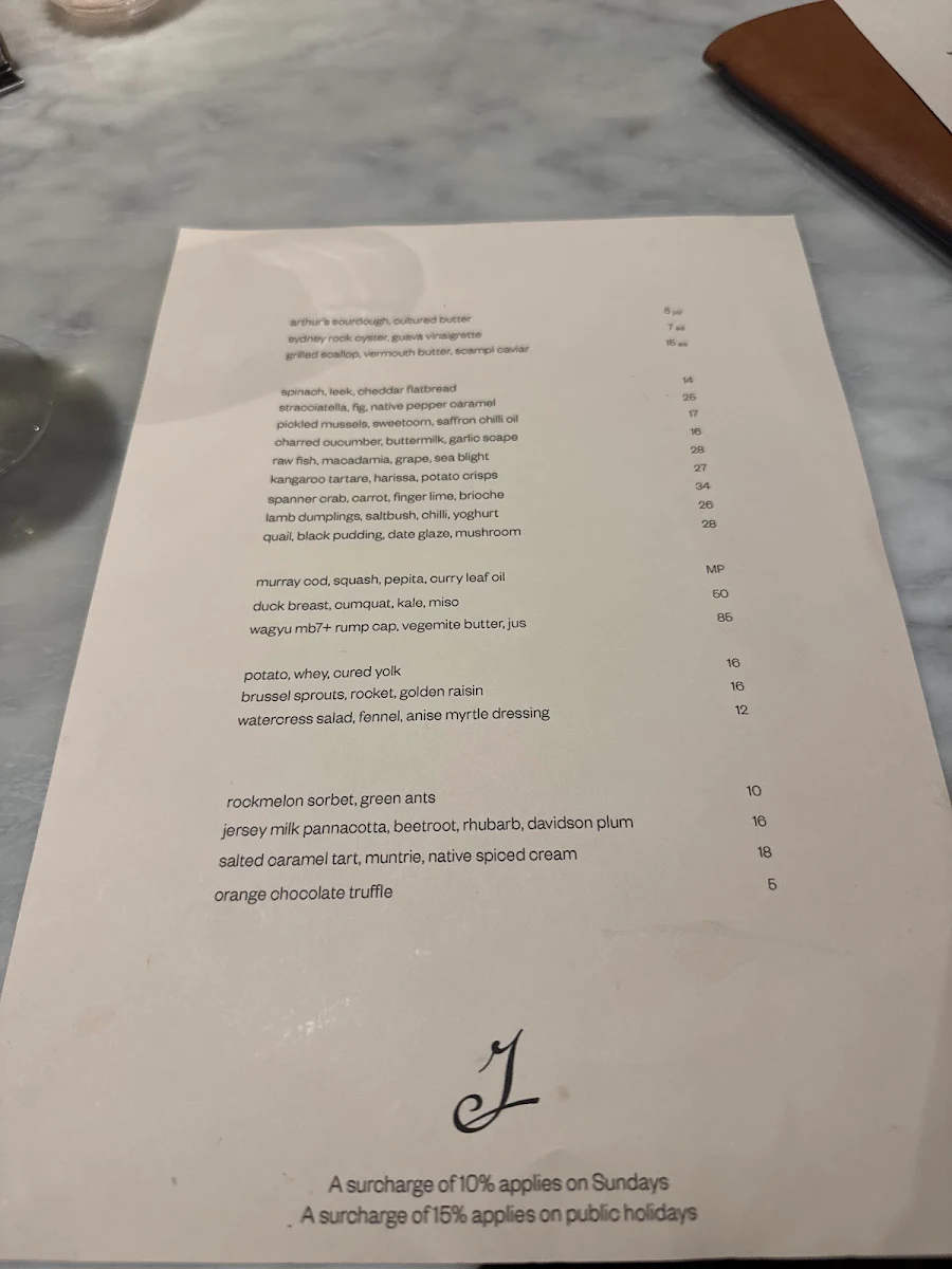 Menu, Jane Surry Hills