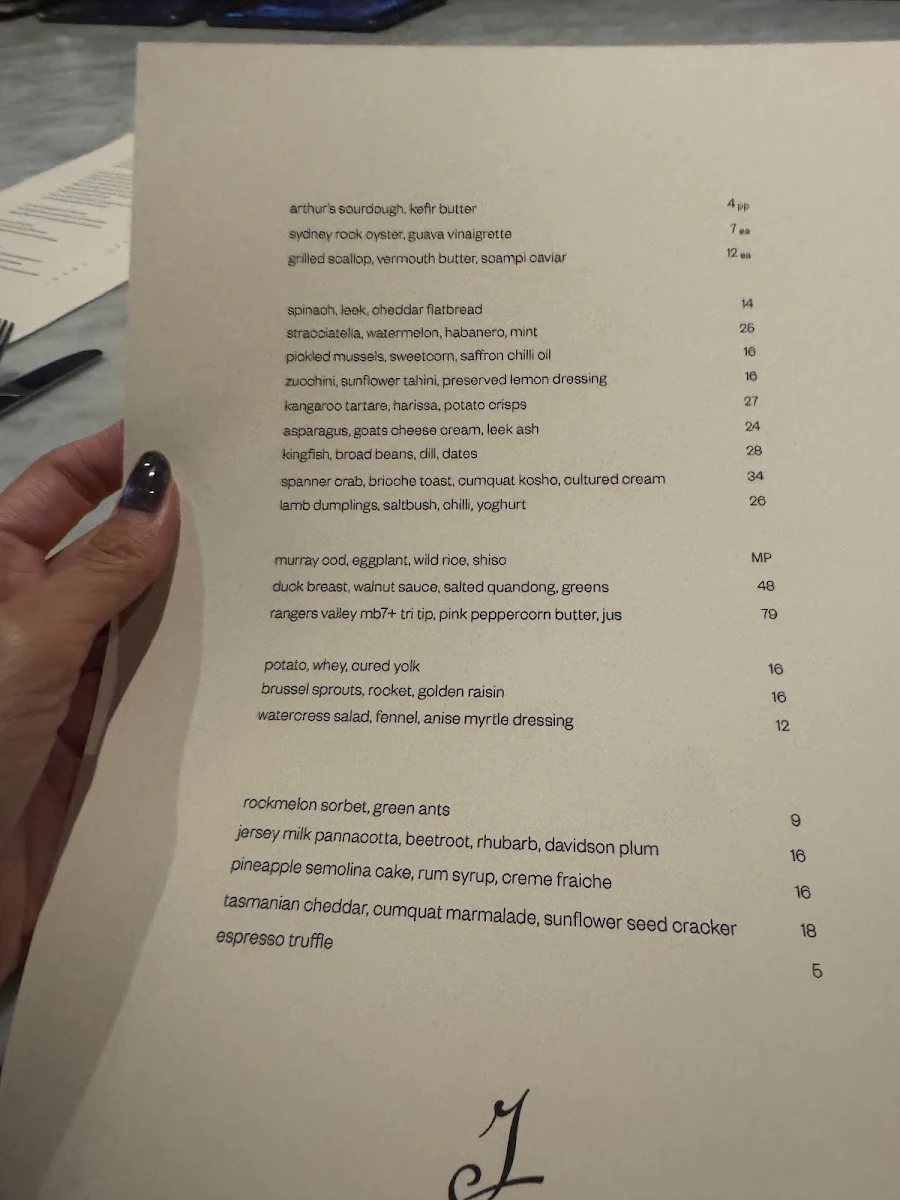 Menu, Jane Surry Hills