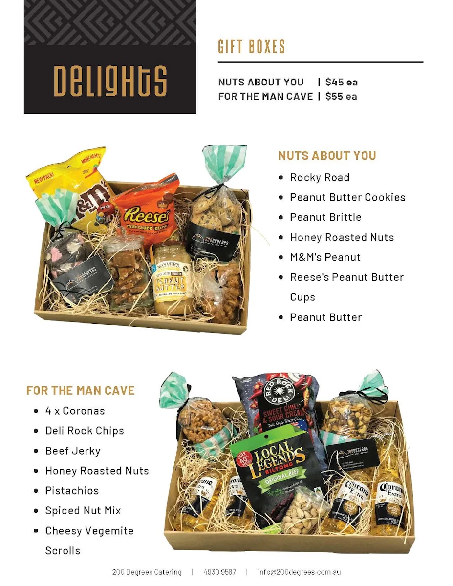 Menu, 200 Degrees Catering