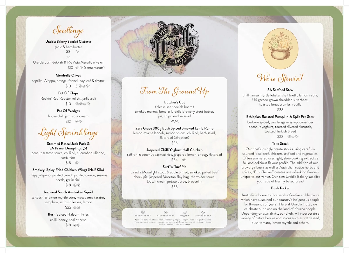 Menu, Uraidla Hotel