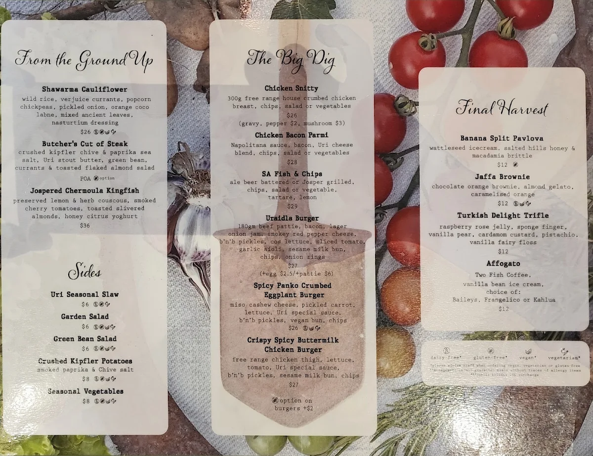 Menu, Uraidla Hotel