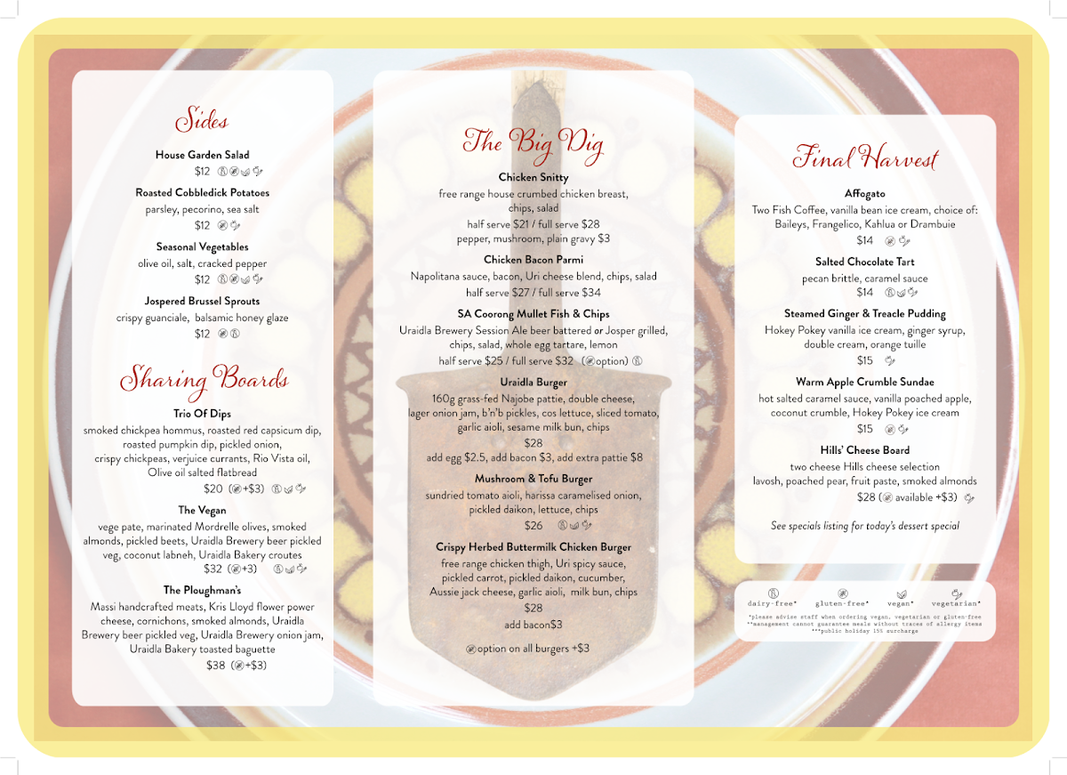 Menu, Uraidla Hotel