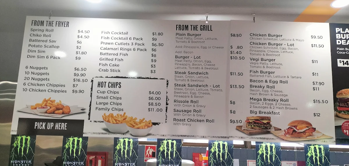 Menu, Panorama Mini Mart & Takeaway South Bathurst