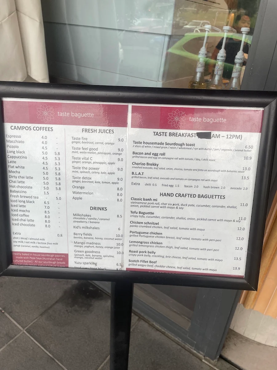 Menu, Taste Baguette