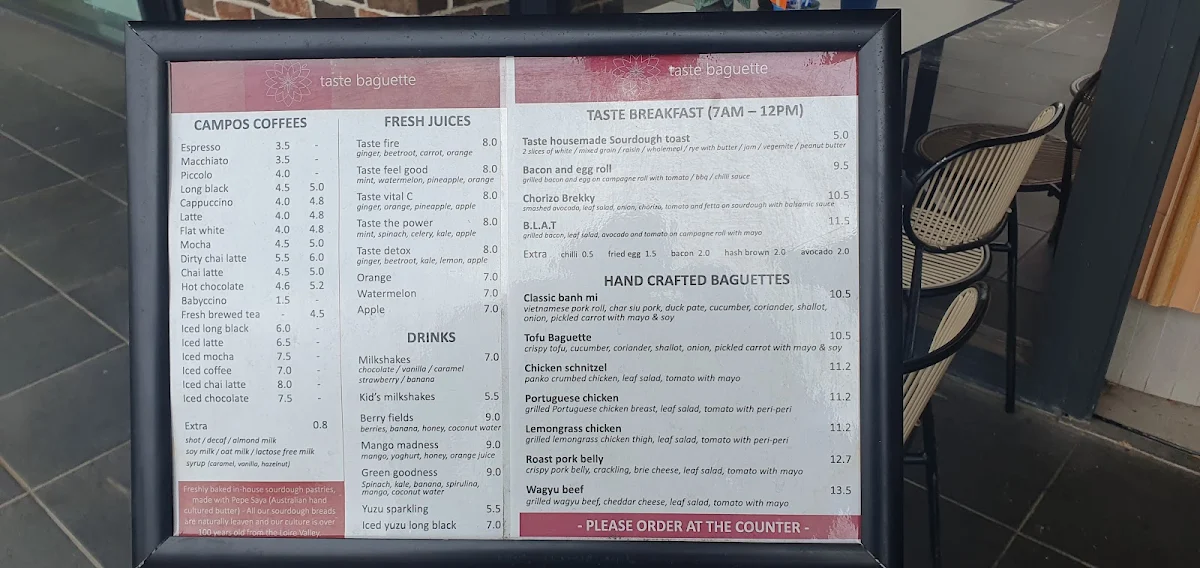 Menu, Taste Baguette