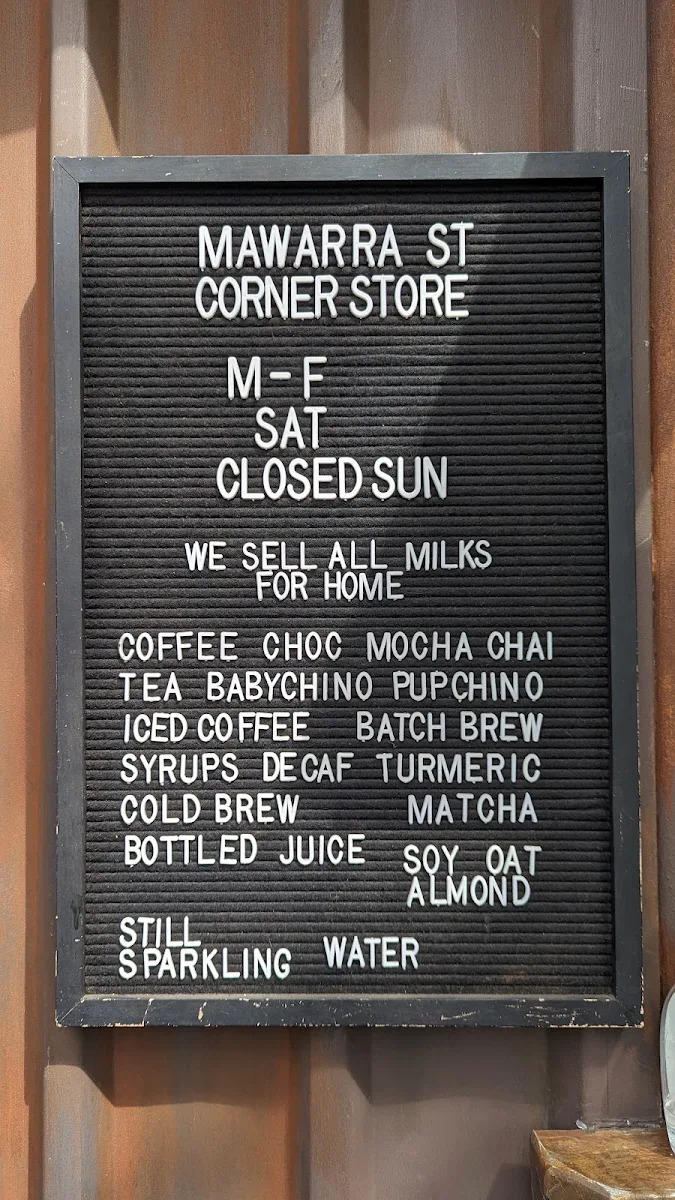 Menu, Mawarra St Corner Store