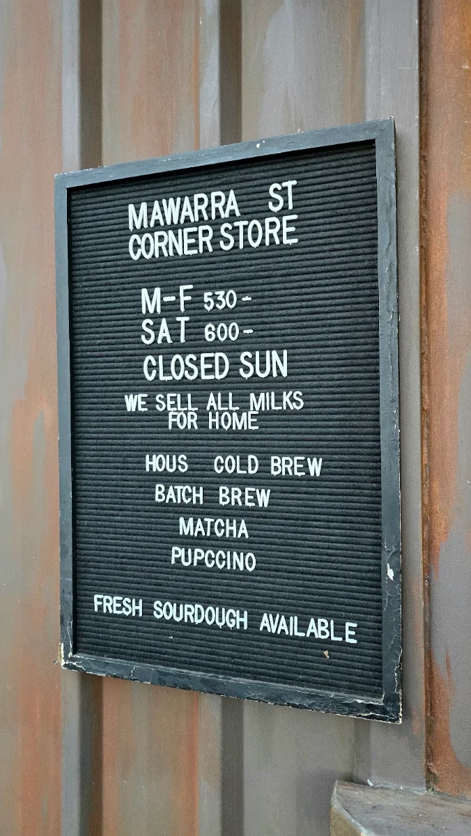 Menu, Mawarra St Corner Store