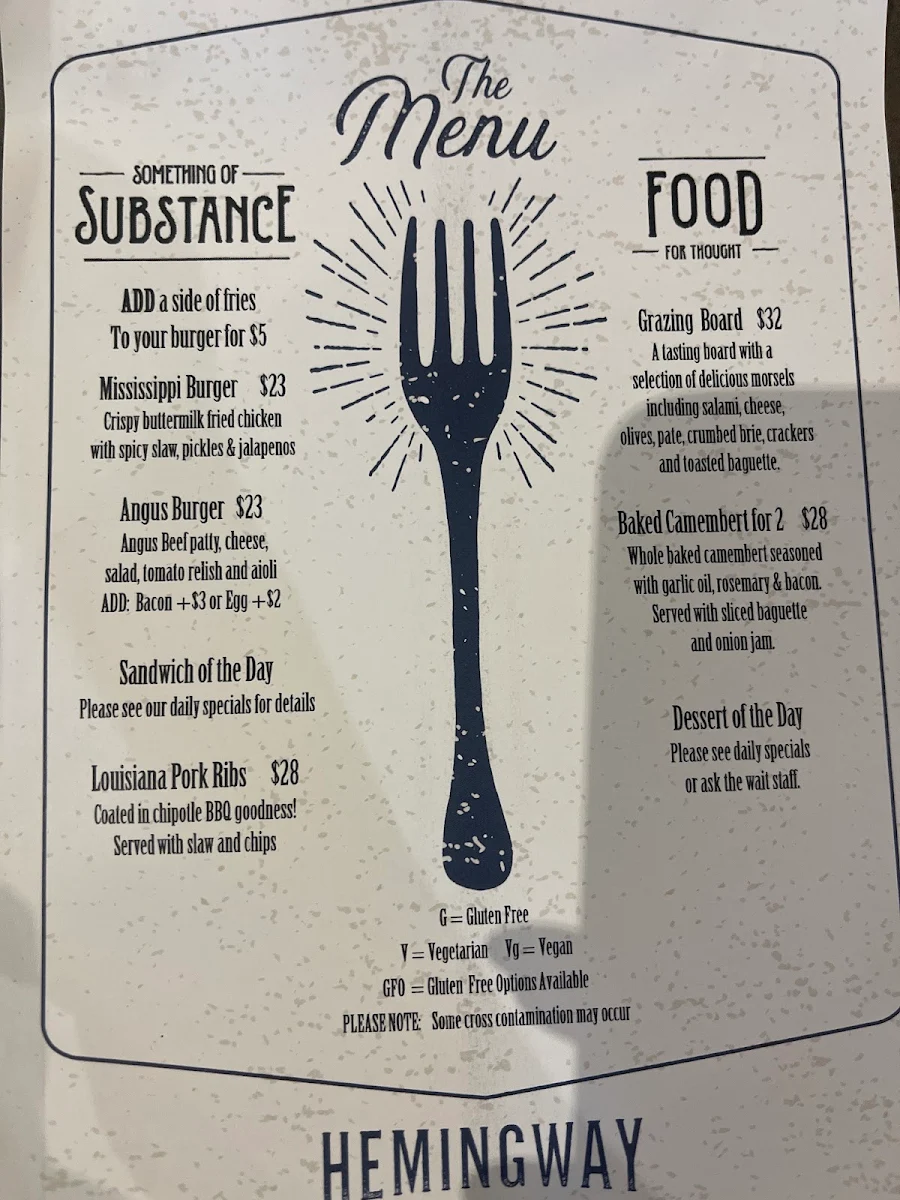 Menu, Hemingway & Co.
