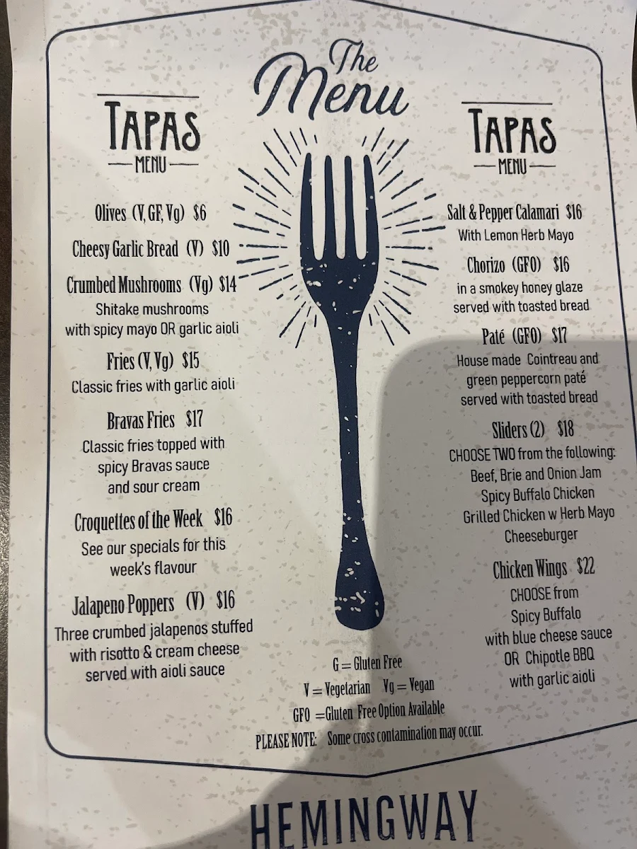 Menu, Hemingway & Co.