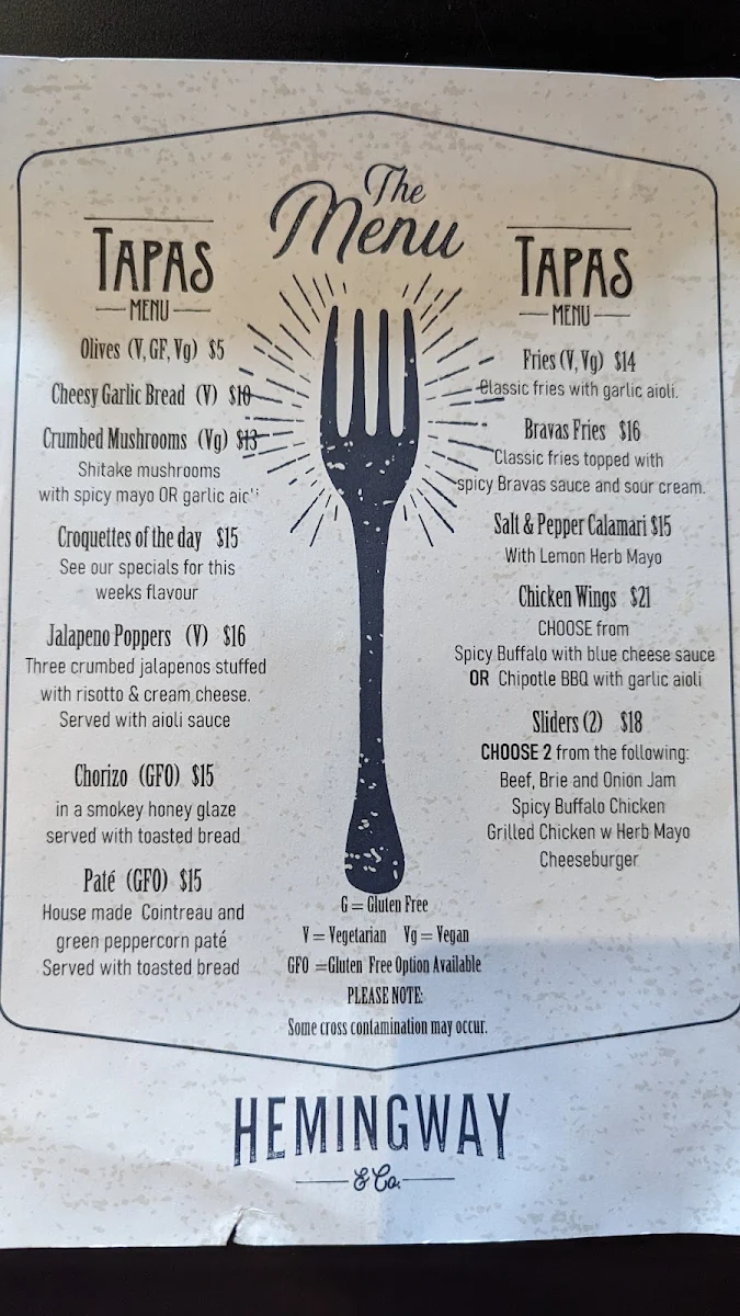 Menu, Hemingway & Co.